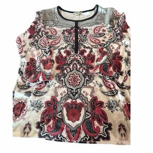 J Bee paisley quarter sleeve top with beading. Comfortable with detail